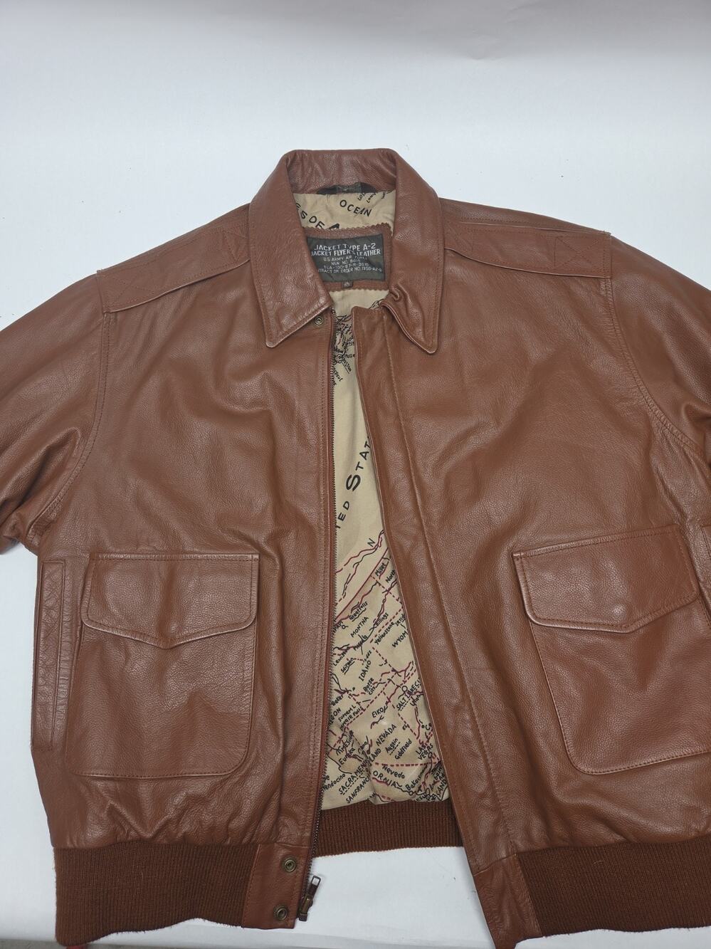 Vintage EXCELLED A-2 Flight Jacket XL Genuine Brown Leather Bomber Jacket